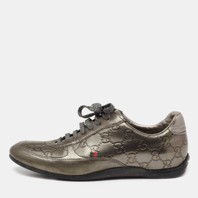 Pre-owned Gucci Ssima Leather Low Top Trainers Size 36.5 In Metallic