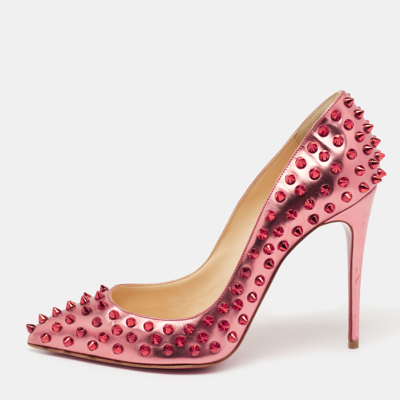 Pre-owned Christian Louboutin Two-tone Metallic Leather Pigalle Spikes Pumps Size 38.5 In Red