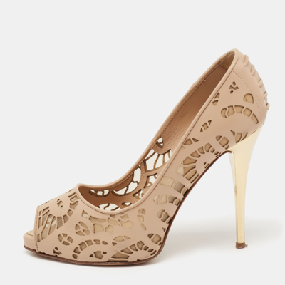 Pre-owned Giuseppe Zanotti Beige Leather And Net Sharon Peep-toe Pumps Size 36.5