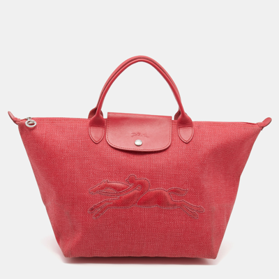 Pre-owned Longchamp Red Canvas And Leather Le Pliage Tote