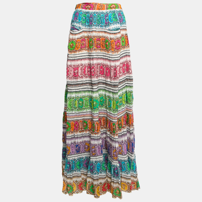 Pre-owned Roberto Cavalli Multicolor Printed Cotton Maxi Skirt L