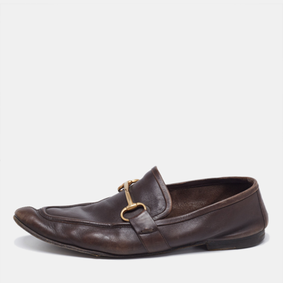 Pre-owned Gucci Dark Brown Leather Jordaan Horsebit Slip On Loafers Size 44