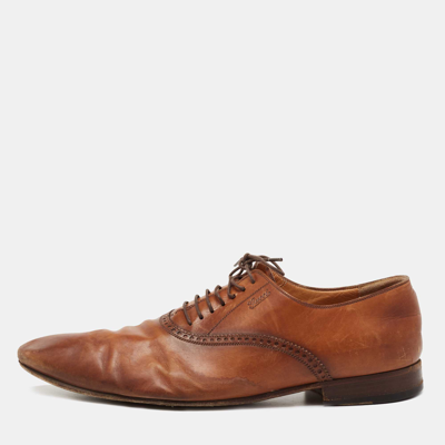 Pre-owned Gucci Brown Leather Lace Up Oxfords Size 45