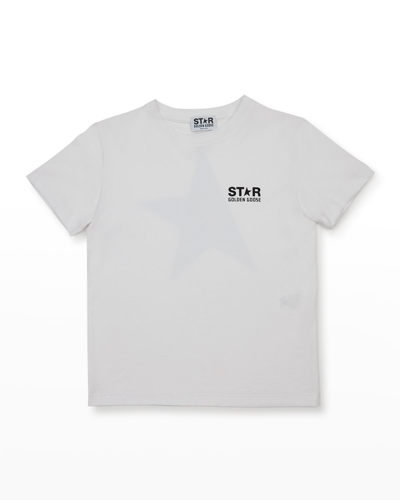 Golden Goose Kids' Boy's Star Logo T-shirt In Optic Whiteblack