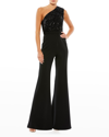 Mac Duggal Sequined One Shoulder Jumpsuit And Satin Pant Dress In Black