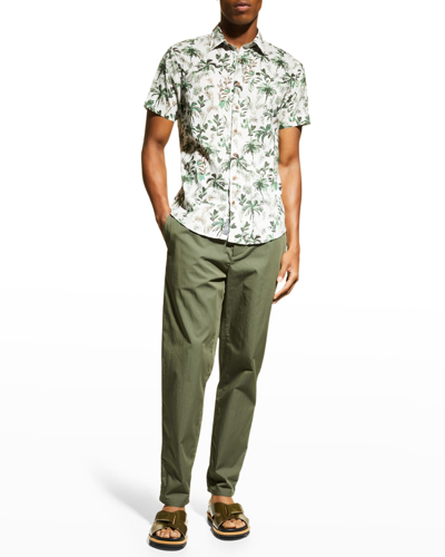 Rodd & Gunn Sabre Peak Print Short Sleeve Cotton Button-up Shirt In Forest