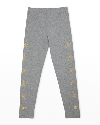 Golden Goose Kids' Girl's Embellished Star Leggings In Grey Melangegold