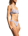 Tanya Taylor Valencia Smocked Bikini Bottom In Painterly Ikat Pa