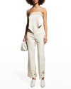 Nanushka Embroidered Straight-leg Trousers In Creme