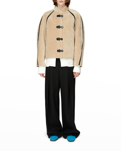 Low Classic Reversible Shearling Coat With Vegan Leather Accents In Neutrals