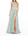 Mac Duggal Embellished Bow One Shoulder A Line Gown In Sage