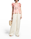 Alicia Bell Kiara Floral-print Flutter-sleeve Top In Multi