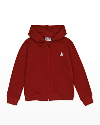 Golden Goose Kids' Boy's Star Zip Up Hoodie In Tango Redwhite