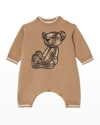 BURBERRY KID'S AVRILE WOOL-CASHMERE INTARSIA BEAR COVERALL & HAT SET