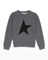 Golden Goose Kids' Boy's Crewneck Star Sweatshirt In Grey Melangeblack