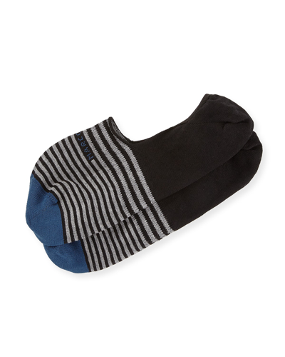 Marcoliani Invisible Touch Striped No-show Socks In Black/gray