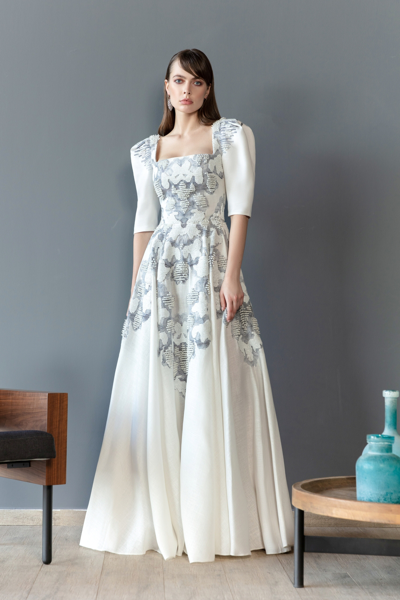 Saiid Kobeisy Beaded Print Linen Gown