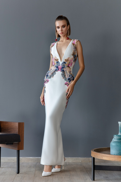 Saiid Kobeisy Canton Crepe Fitted Gown In White