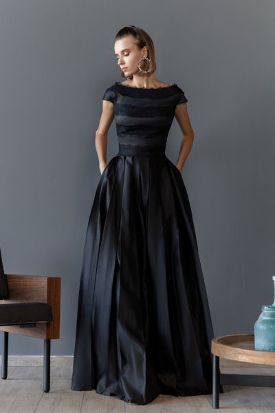 Saiid Kobeisy Pleated Lace-panel Jumpsuit In Black