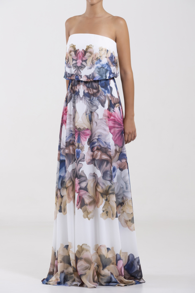 Saiid Kobeisy Strapless Chromatic Print Gown In Grey