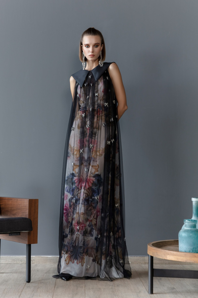 Saiid Kobeisy Tulle Layered Chromatic Print Gown