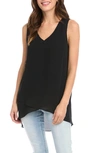 Karen Kane V-neck Layered Asymmetric Crepe Tank In Black