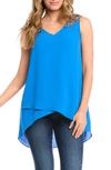 Karen Kane V-neck Layered Asymmetric Crepe Tank In Cobalt