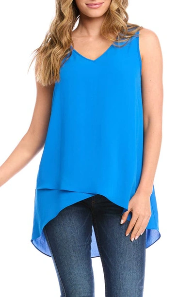 Karen Kane V-neck Layered Asymmetric Crepe Tank In Cobalt