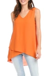 Karen Kane V-neck Layered Asymmetric Crepe Tank In Orange