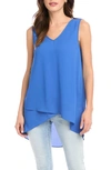 Karen Kane V-neck Layered Asymmetric Crepe Tank In Tile Blue