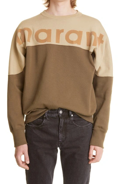 Isabel Marant Howley Colorblock Logo Graphic Sweatshirt In Kaki