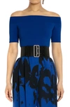 Alexander Mcqueen Blue Off-the-shoulder T-shirt In Marine