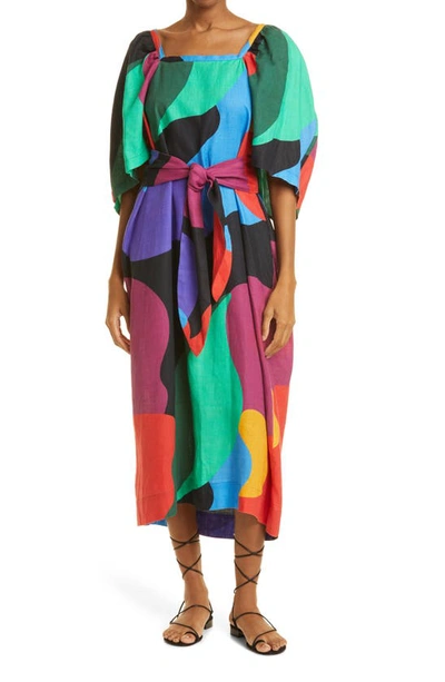 Mara Hoffman Sara Abstract Belted Midi Hemp Dress In Black Multi