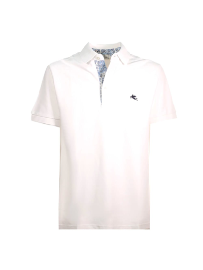 Etro Polo With Emboidered Pegaso In Bianco