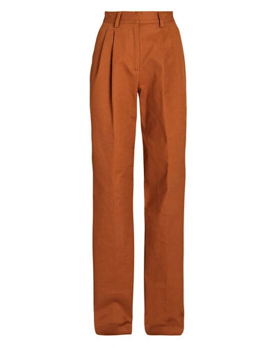 Aknvas O'connor Pleated Straight-leg Trousers In Brown