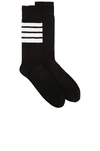 Thom Browne Over The Calf Socks With White 4-bar Stripe In Lightweight Cotton In Black