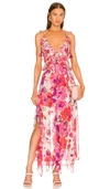 Misa Diana Floral Georgette Maxi Dress In Pink
