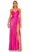Retroféte Doss Wrap-effect Pleated Lamé Gown In Fuchsia