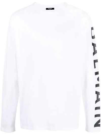 Balmain Logo-print Long-sleeved T-shirt In White