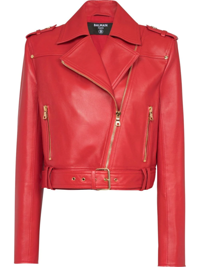 BALMAIN CROPPED LEATHER BIKER JACKET