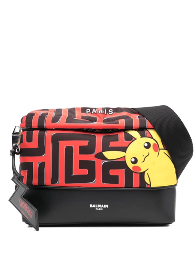 Balmain X Pokémon Pikachu-motif Leather-trim Belt Bag In Black