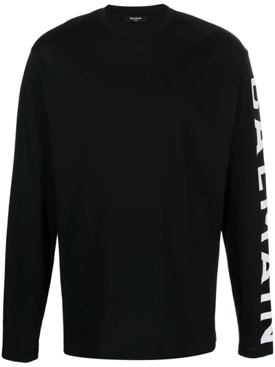 Balmain Logo-print Long-sleeved T-shirt In Black,white
