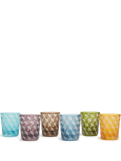 Polspotten Blocks Tumblers (set Of Six) In Blau