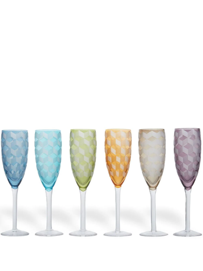 Polspotten Blocks Set Of 6 Campagne Flute Glasses In Multicolor