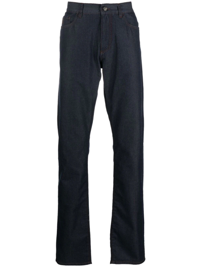 Canali Logo-patch Straight-leg Jeans In Blue