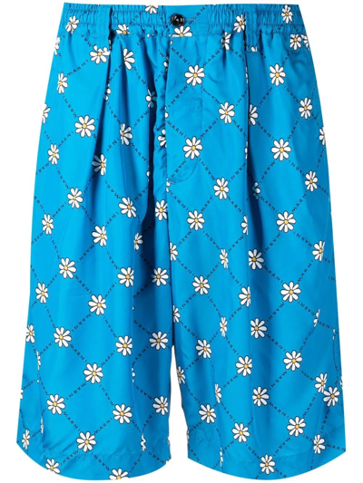Marni Daisy-print Track Shorts In Blue