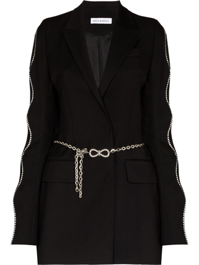 Mach & Mach Crystal Bow Chain Belt Blazer Minidress In Black