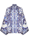 Dolce & Gabbana Pottery Printed Twill Slit Shirt In Blue
