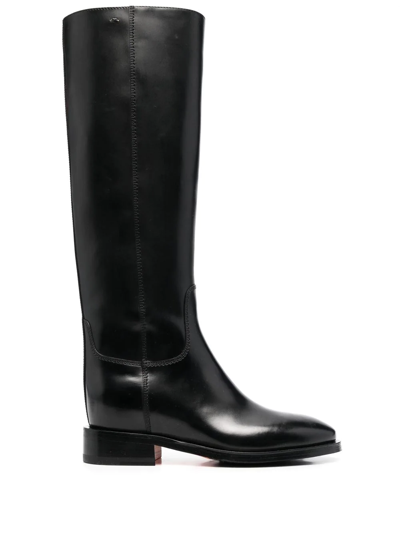 Santoni Knee-length Leather Boots In Black