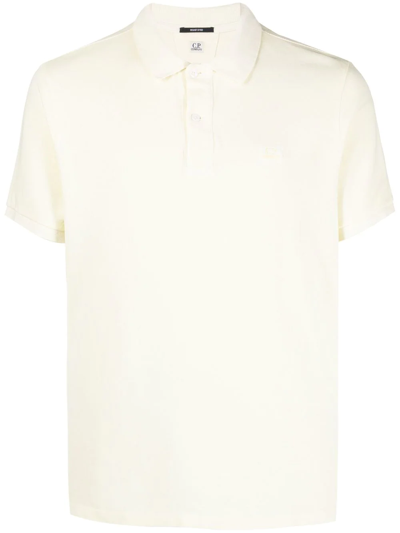 C.p. Company Embroidered Logo Cotton Polo Shirt In Neutrals